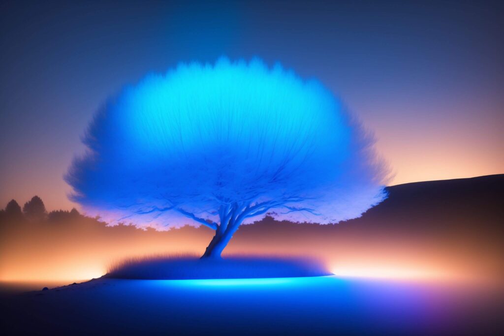 a blue willow, volumetric lighting, highly detailed, smooth, digital art, 35 mm film 3